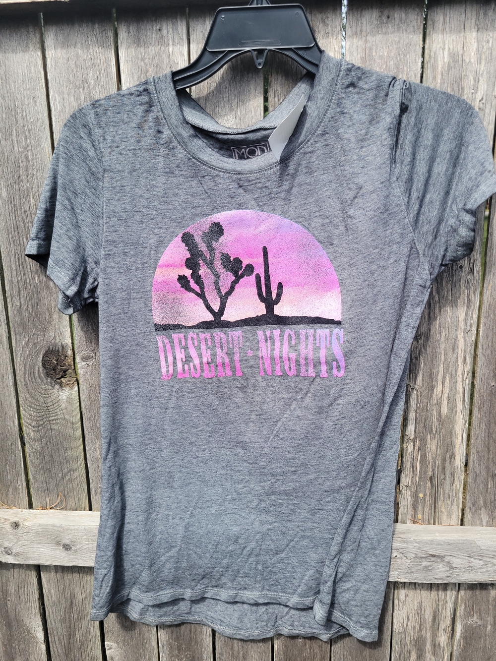 Modern Lux Grey Short Sleeve 'Desert Nights' Graphic Tee with Pink Sunset